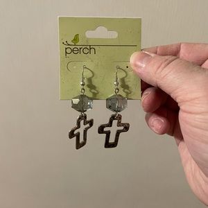 Silver Cross Dangly Earrings